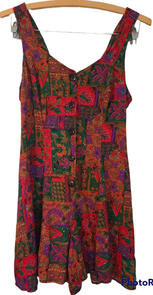 Vintage multi print patchwork button up romper la… - image 4